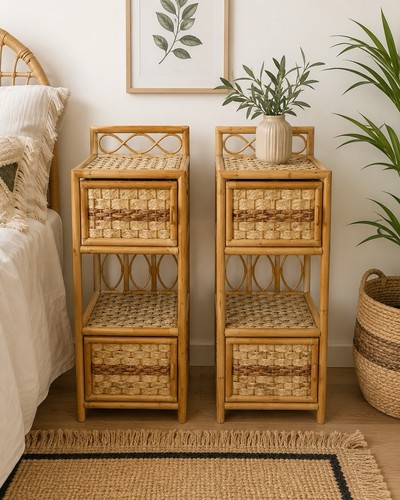Pair vintage bamboo wicker - pair,