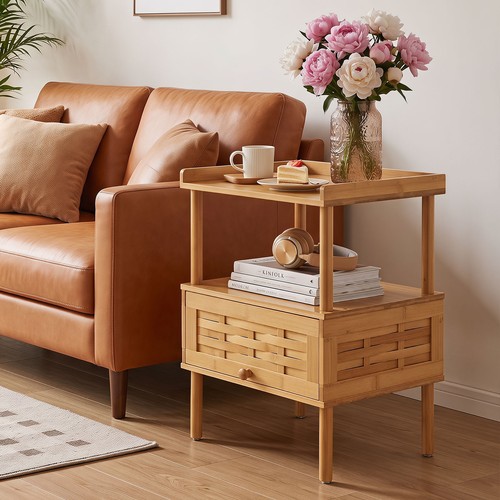 Bamboo rattan bedside table - bamboo,
