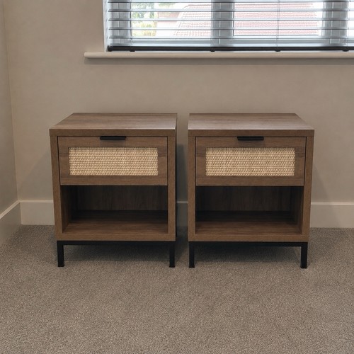 Set wood rattan bedside - wood,