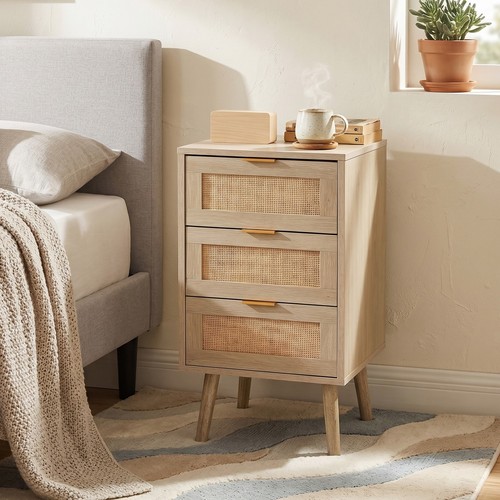 Wooden rattan nightstand - rattan,