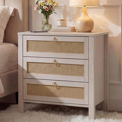 Modern white rattan bedside - modern,