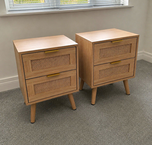 Wood rattan bedside - rattan,
