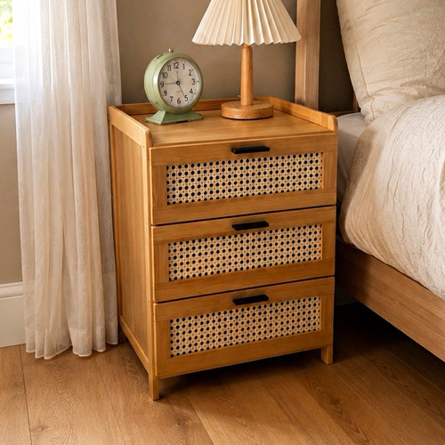 Set wood rattan - wood, bedside