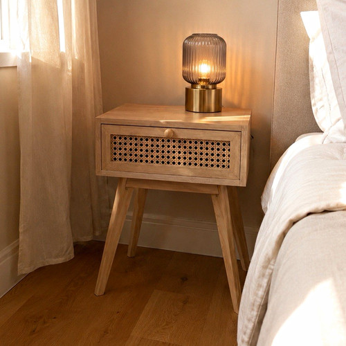 Set 2xwood rattan bedside - set,