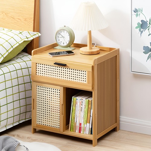 Rattan bedside table sliding - bedside,