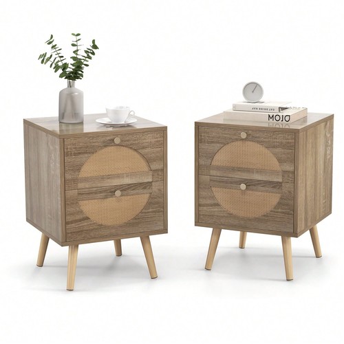 Rattan bedside tables 2 - 2x,