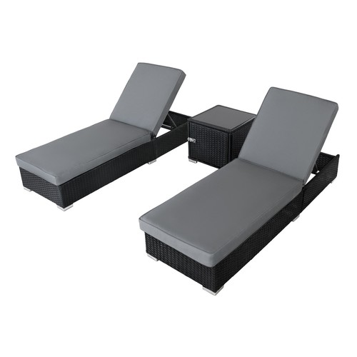 Rattan sun lounger 3pc - rattan,