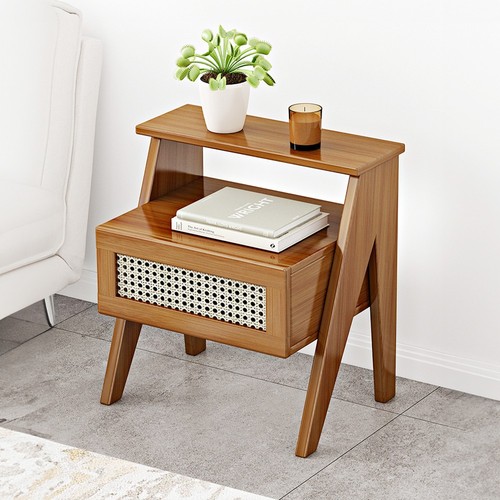 Wood rattan nightstand boho - wood,