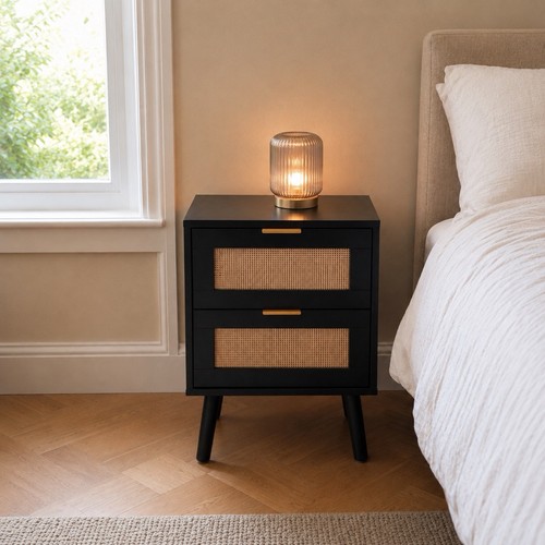 Xblack wood rattan bedside - 2,