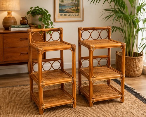 Vintage rattan wicker bedside - rattan,