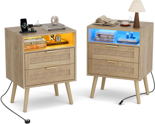 Bonvache rattan bedside tables - rattan,