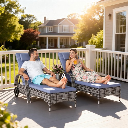 Rattan sun lounger set wicker - rattan,