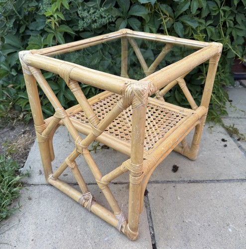 Vintage rattan glass side - glass,