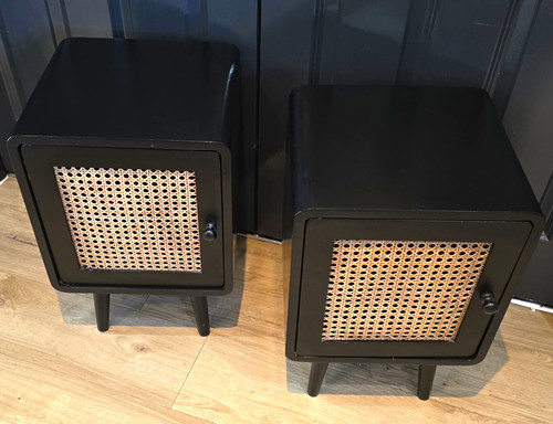 Pair black rattan cane - pair, bedside