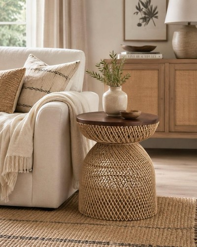 Teak wood rattan - wood, round